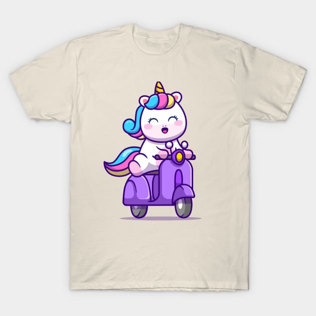 Cute Unicorn Riding Scooter T-Shirt by Catalyst Labs